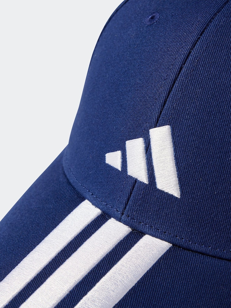 adidas Blue 3 Stripe 100% Cotton Baseball Cap - Image 4 of 4