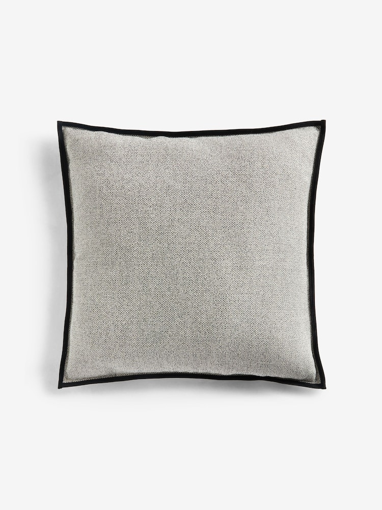 Black 59 x 59cm Aubrey Tweed Velour Trim Cushion - Image 3 of 5