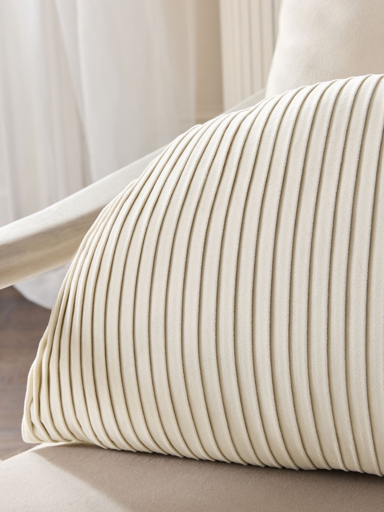 Light Natural Round Velvet Pleat Cushion - Image 2 of 5