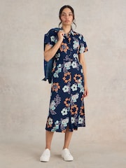 White Stuff Navy Print Rua Jersey Shirt Dress - Image 1 of 6