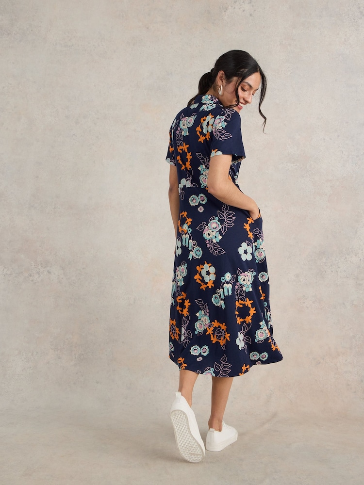 White Stuff Navy Print Rua Jersey Shirt Dress - Image 2 of 6