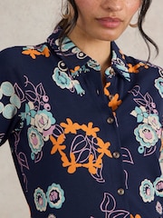 White Stuff Navy Print Rua Jersey Shirt Dress - Image 4 of 6