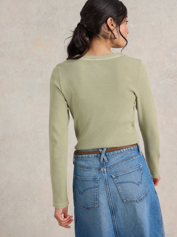 White Stuff Green Sadie Long Sleeve Rib T-Shirt - Image 2 of 6