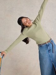 White Stuff Green Sadie Long Sleeve Rib T-Shirt - Image 3 of 6