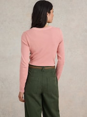 White Stuff Pink Sadie Long Sleeve Rib T-Shirt - Image 2 of 7