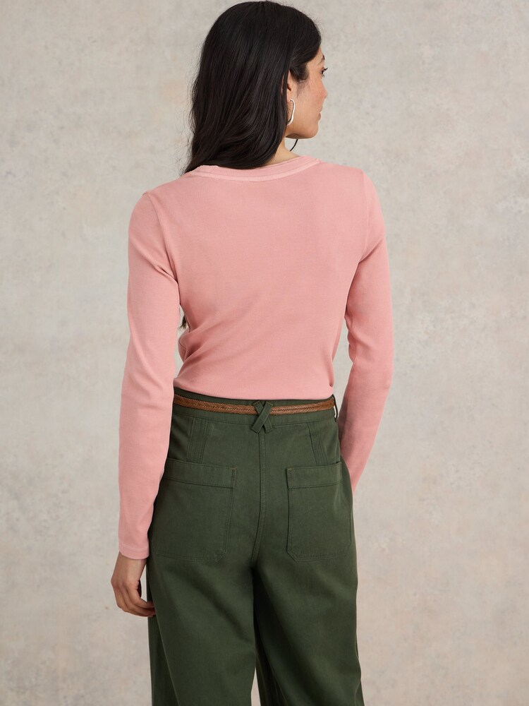 White Stuff Pink Sadie Long Sleeve Rib T-Shirt - Image 2 of 7