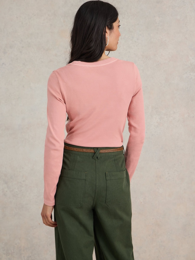 White Stuff Pink Sadie Long Sleeve Rib T-Shirt - Image 2 of 7 White Stuff Pink Sadie Long Sleeve Rib T-Shirt - Image 2 of 7