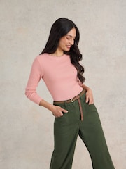 White Stuff Pink Sadie Long Sleeve Rib T-Shirt - Image 3 of 7
