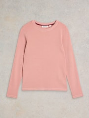 White Stuff Pink Sadie Long Sleeve Rib T-Shirt - Image 5 of 7