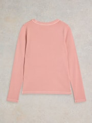 White Stuff Pink Sadie Long Sleeve Rib T-Shirt - Image 6 of 7