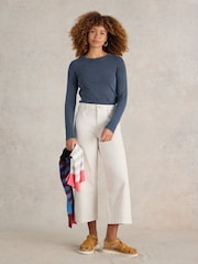 White Stuff Blue Sadie Long Sleeve Rib T-Shirt - Image 1 of 6