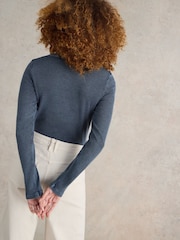 White Stuff Blue Sadie Long Sleeve Rib T-Shirt - Image 2 of 6