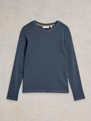White Stuff Blue Sadie Long Sleeve Rib T-Shirt - Image 5 of 6