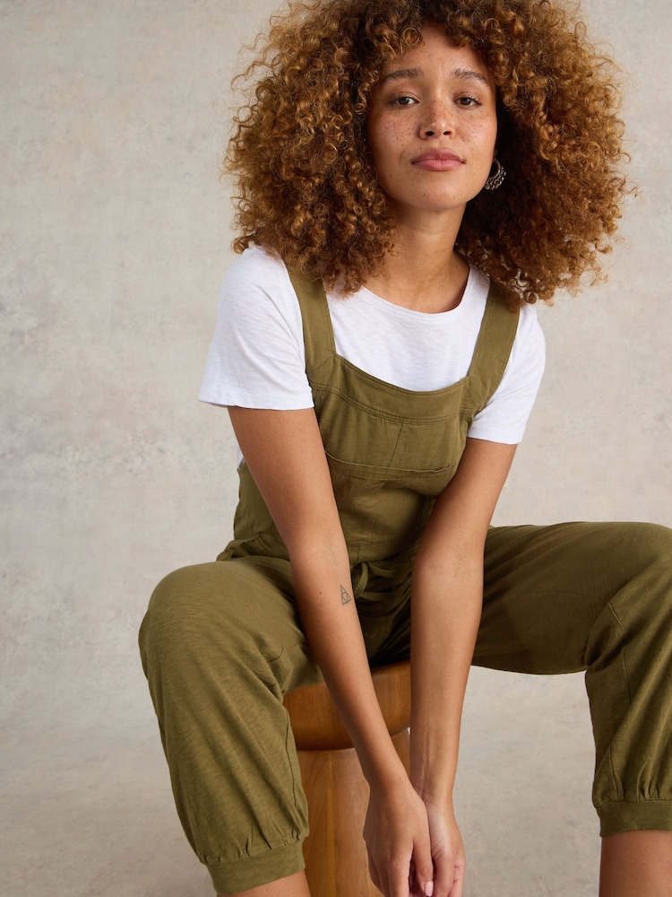 White Stuff Green Daphne Jersey 100% Cotton Dungaree - Image 4 of 6
