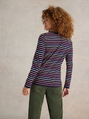White Stuff Blue 100% Cotton Clara Stripe Long Sleeve T-Shirt - Image 3 of 6