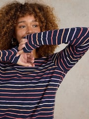 White Stuff Blue 100% Cotton Clara Stripe Long Sleeve T-Shirt - Image 4 of 6