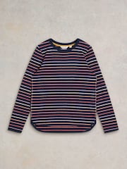 White Stuff Blue 100% Cotton Clara Stripe Long Sleeve T-Shirt - Image 5 of 6