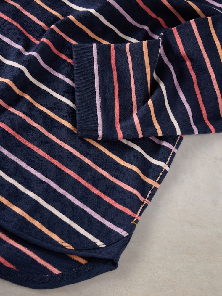 White Stuff Blue 100% Cotton Clara Stripe Long Sleeve T-Shirt - Image 6 of 6