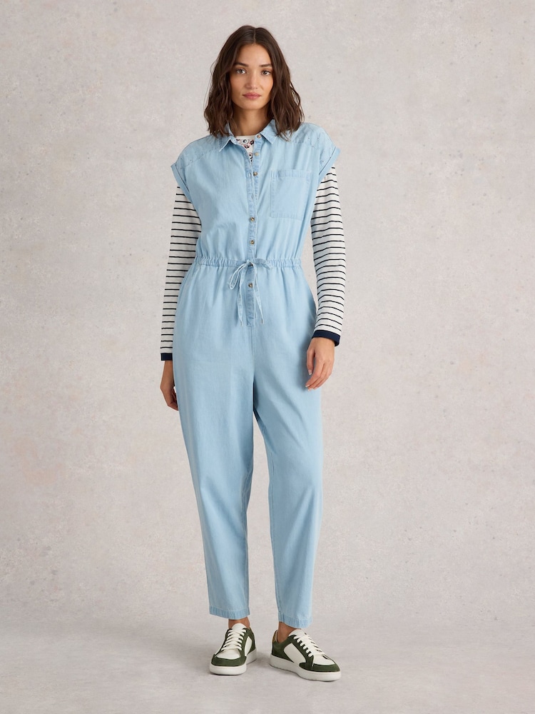White Stuff Blue Piper Broderie Jumpsuit - Image 1 of 6