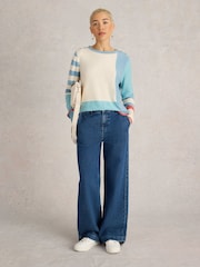 White Stuff Blue Emma Colourblock Jumper - Image 1 of 6