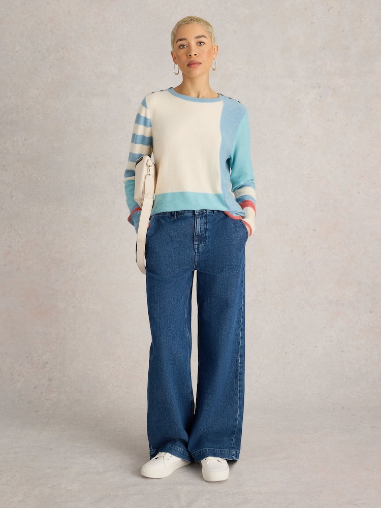 White Stuff Blue Emma Colourblock Jumper - Image 1 of 6