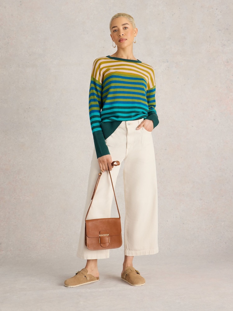 White Stuff Green Olive Stripe Jumper - Image 1 of 6