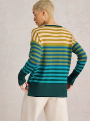 White Stuff Green Olive Stripe Jumper - Image 2 of 6