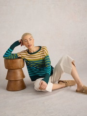 White Stuff Green Olive Stripe Jumper - Image 3 of 6