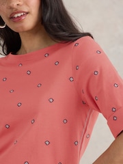 White Stuff Pink Sydney Embroidered Boat Neck 100% Cotton Top - Image 4 of 6