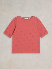White Stuff Pink Sydney Embroidered Boat Neck 100% Cotton Top - Image 5 of 6