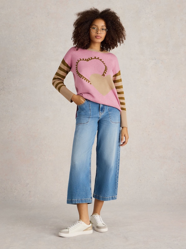White Stuff Pink Olive Heart Jumper - Image 1 of 6