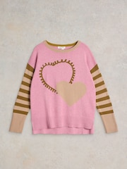 White Stuff Pink Olive Heart Jumper - Image 5 of 6