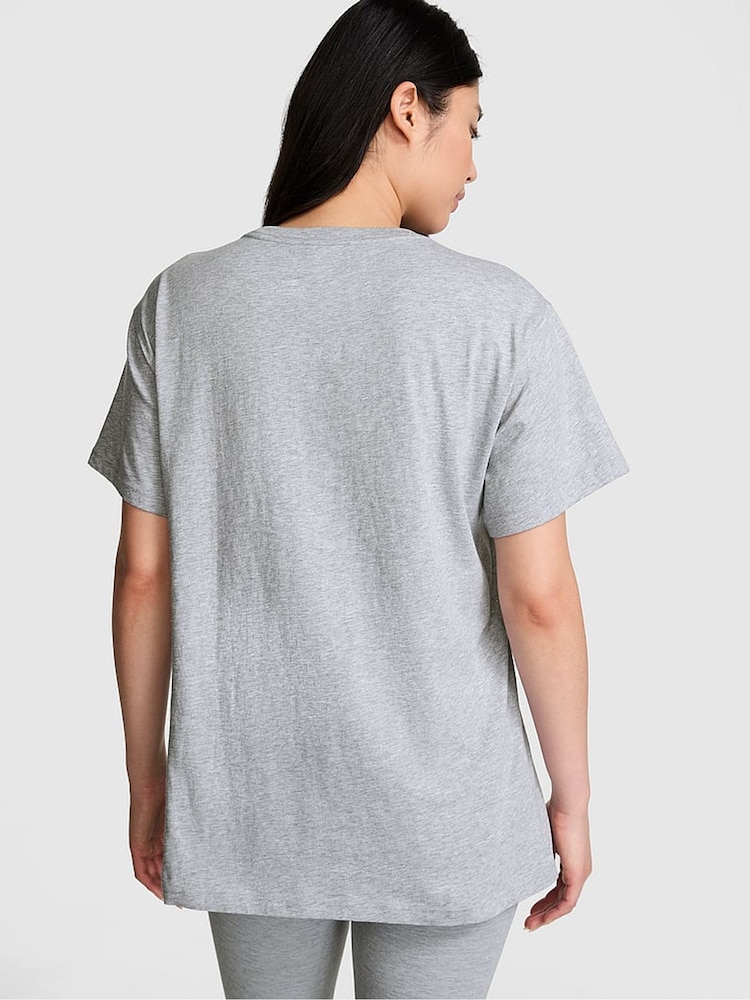 Victoria's Secret PINK Grey Heather Shine Oversized Cotton T-Shirt - Image 2 of 3