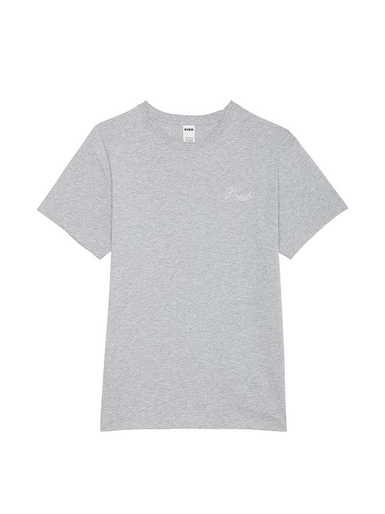 Victoria's Secret PINK Grey Heather Shine Oversized Cotton T-Shirt - Image 3 of 3