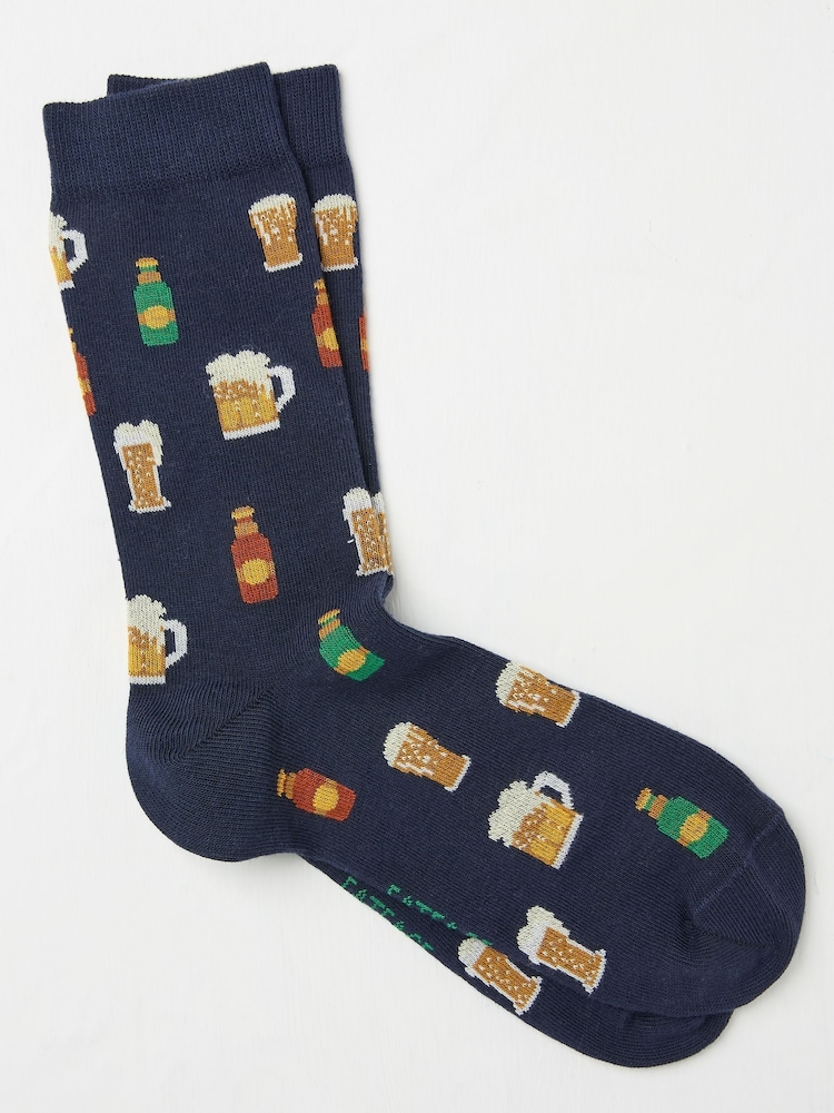 FatFace Navy Beer Socks - Image 1 of 2