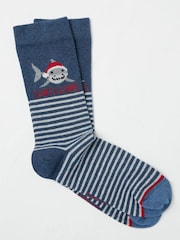FatFace Navy Mens Santa Jaws Socks 1 Pack - Image 1 of 2