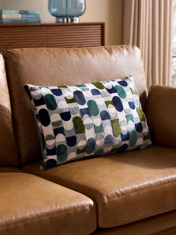 Cobalt Blue Cut Velvet Retro Cushion - Image 1 of 6