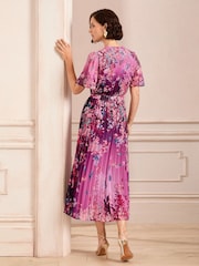 Love & Roses Pink V Neck Pleated Midi Dress - Image 5 of 5