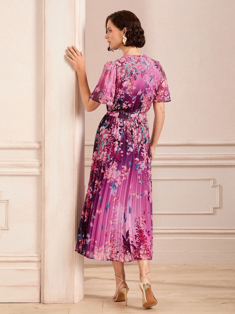 Love & Roses Pink V Neck Pleated Midi Dress - Image 5 of 5
