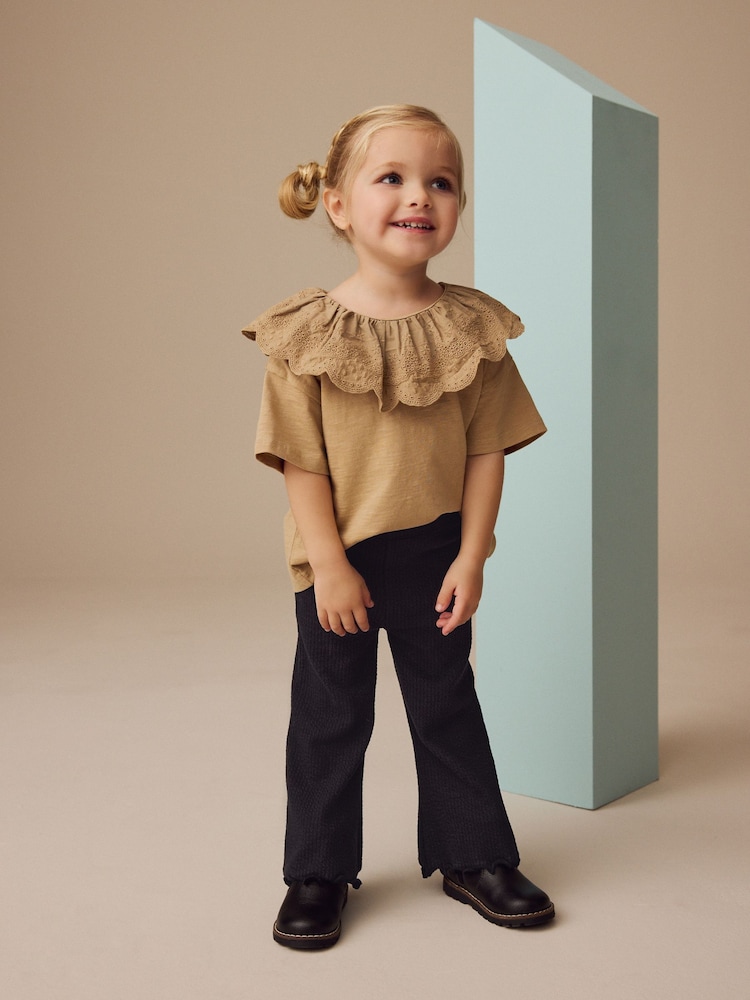 Black Ribbed Textured Flare Leggings (3mths-7yrs) - Image 2 of 7 Black Ribbed Textured Flare Leggings (3mths-7yrs) - Image 2 of 7