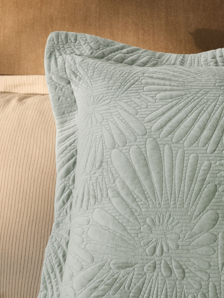 Sage Green 100% Cotton Embossed Daisy Cushion - Image 2 of 5