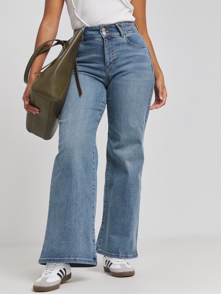 Simply Be Blue Magisculpt Mid Light Wash Denim Wide Leg Jeans - Image 1 of 4