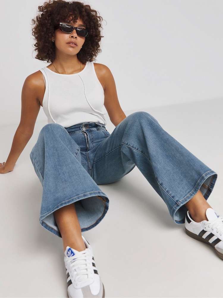 Simply Be Blue Magisculpt Mid Light Wash Denim Wide Leg Jeans - Image 2 of 4