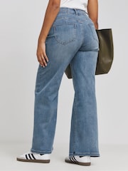 Simply Be Blue Magisculpt Mid Light Wash Denim Wide Leg Jeans - Image 3 of 4