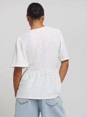 Simply Be White Jersey Broderie Button Through Peplum Top - Image 2 of 4