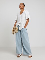 Simply Be White Jersey Broderie Button Through Peplum Top - Image 3 of 4