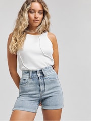 Simply Be Mom Magisculpt Light Wash Denim Shorts - Изображение 1 из 4