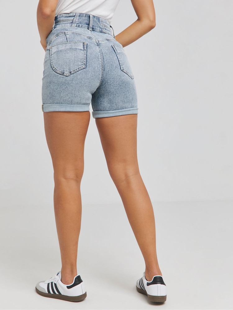 Simply Be Mom Magisculpt Light Wash Denim Shorts - Изображение 2 из 4
