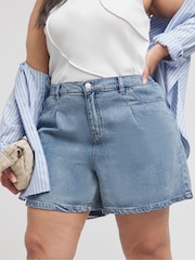 Simply Be Blue Pleat 100% Tencel TM Lyocell Flippy Shorts - Image 1 of 4