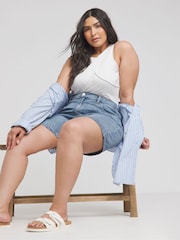 Simply Be Blue Pleat 100% Tencel TM Lyocell Flippy Shorts - Image 2 of 4